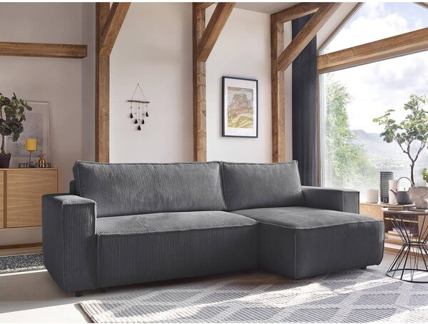 Divano letto a coste grigio scuro ad angolo variabile Nihad - Bobochic Paris