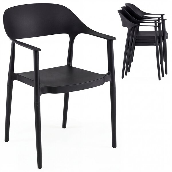 Costway Set di 4 sedie da pranzo in plastica ergonomica con schienale cavo, Poltrona da tavolo impilabile per soggiorno e sala da pranzo Nero