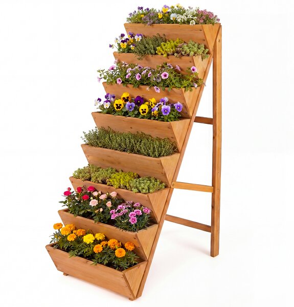 Costway Fioriera rialzata a 8 livelli aiuola verticale a forma di v in legno di abete, Orto rialzato da esterno o interno per piante fiori Marrone