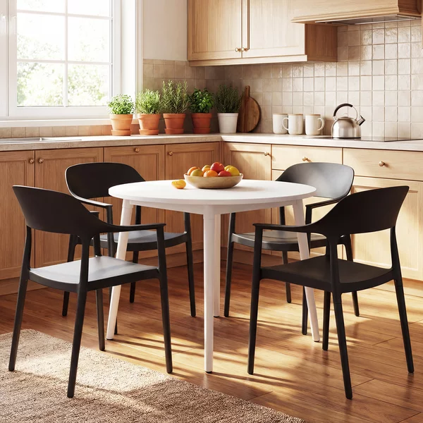 Costway Set di 4 sedie da pranzo in plastica ergonomica con schienale cavo, Poltrona da tavolo impilabile per soggiorno e sala da pranzo Nero