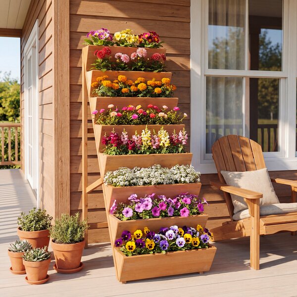 Costway Fioriera rialzata a 8 livelli aiuola verticale a forma di v in legno di abete, Orto rialzato da esterno o interno per piante fiori Marrone
