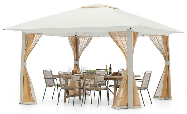 Costway Tenda da esterno pieghevole con zanzariera e tetto doppio, Riparo parasole per patio giardino 394 x 394 cm Beige