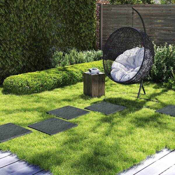 Costway Set di 2 pietre da passo per giardino a tutte le condizioni meteorologiche per prato e giardino, Passerelle decorative per giardino Grigio