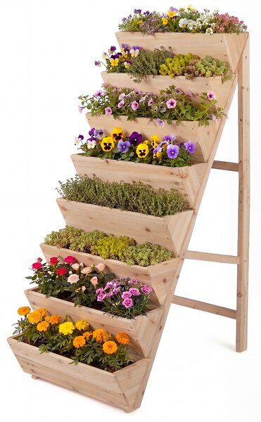 Costway Fioriera rialzata a 8 livelli aiuola verticale a forma di v in legno di abete, Orto rialzato da esterno o interno per piante fiori Naturale