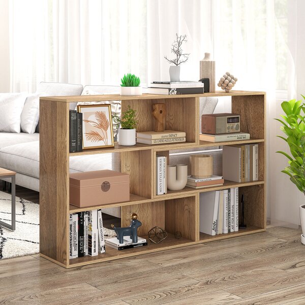 Costway Set librerie angolari concava e convessa a 3 ripiani, Libreria da esposizione autoportante per soggiorno studio ufficio Naturale