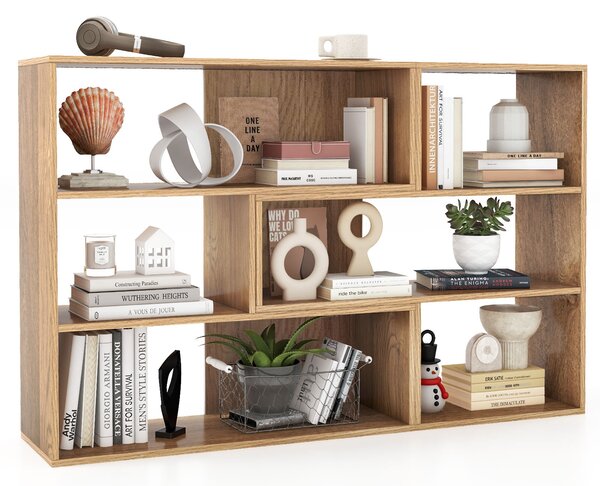 Costway Set librerie angolari concava e convessa a 3 ripiani, Libreria da esposizione autoportante per soggiorno studio ufficio Naturale