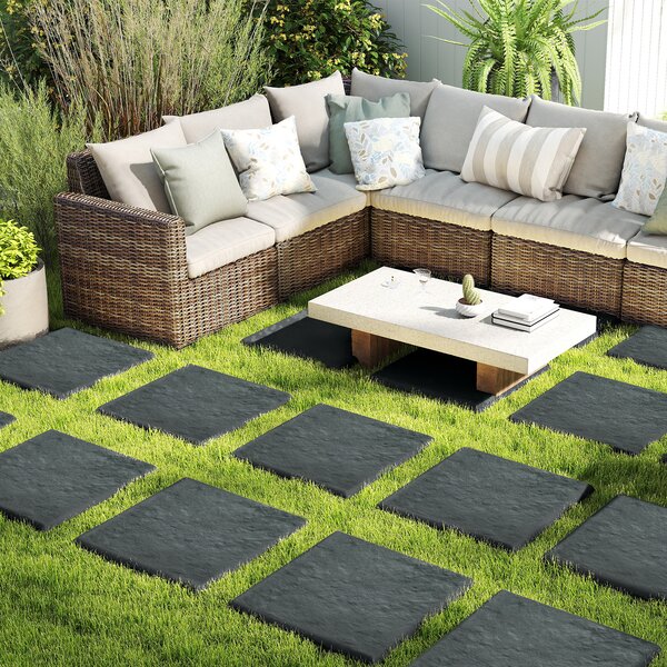 Costway Set di 2 pietre da passo per giardino a tutte le condizioni meteorologiche per prato e giardino, Passerelle decorative per giardino Grigio