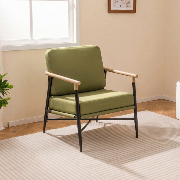 Costway Sedia moderna da salotto poltrona con cuscini rimovibili, Comoda poltrona per soggiorno camera da letto ufficio domestico Verde