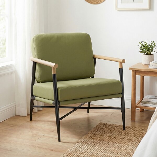Costway Sedia moderna da salotto poltrona con cuscini rimovibili, Comoda poltrona per soggiorno camera da letto ufficio domestico Verde
