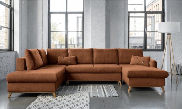 Divano letto a U arancione mattone, angolo sinistro Scandic Lagom - Miuform