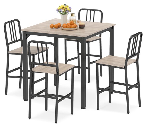 Costway Set da pranzo con tavolo alto per 4 persone con superficie in finto marmo, Set cucina bar 5 pezzi per sala da pranzo Grigio