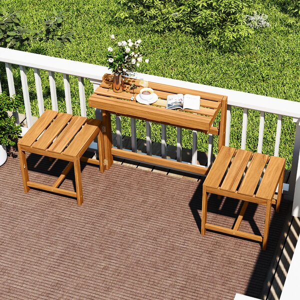 Costway Panchina esterno trasformabile 3 in 1 in legno di acacia, Set mobile esterno supporto piante per terrazzo patio e balcone Naturale