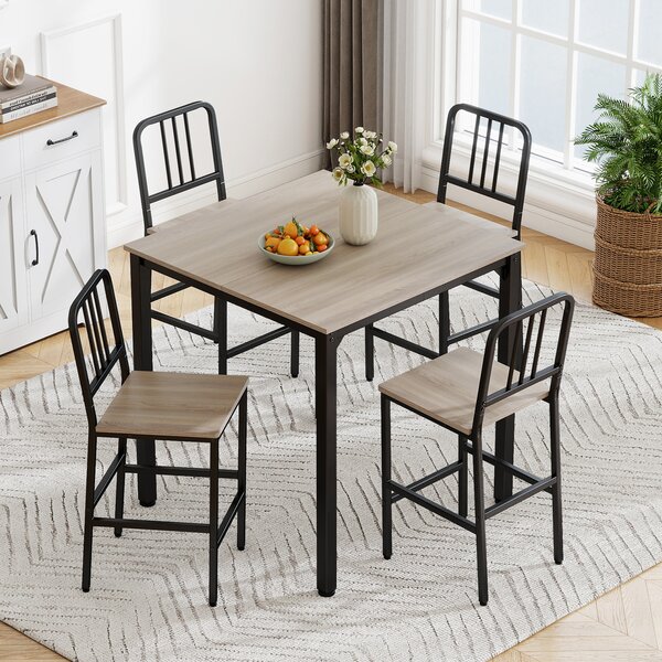 Costway Set da pranzo con tavolo alto per 4 persone con superficie in finto marmo, Set cucina bar 5 pezzi per sala da pranzo Grigio