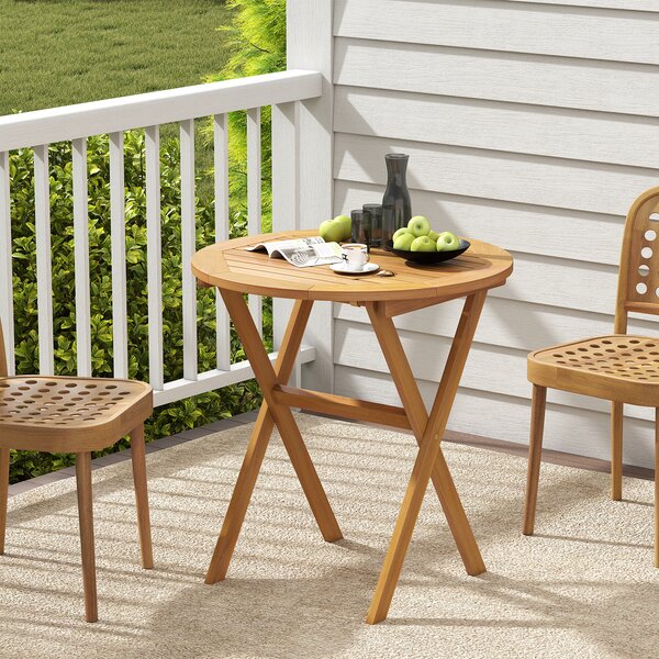 Costway Tavolino pieghevole da esterno 67 cm in legno di acacia con piano a doghe, Tavolino da bistrot rotondo per giardino balcone Naturale