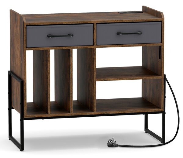 Costway Supporto per giradischi in vinile con 2 cassetti rimovibili in tessuto, Mobile per giradischi con stazione di ricarica
