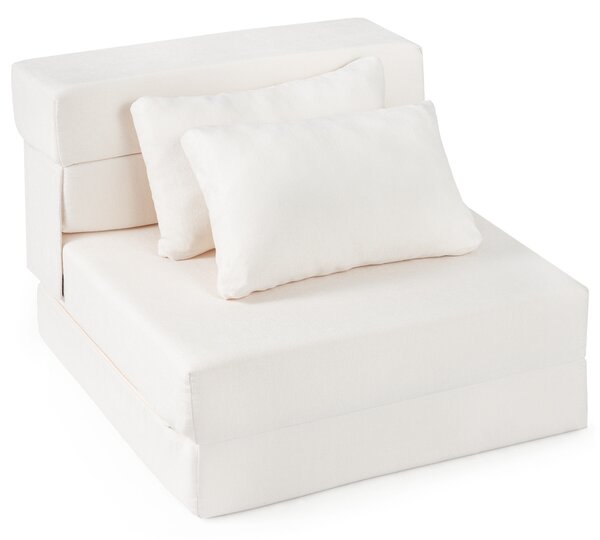 Costway Divano letto comodo pieghevole in tessuto chenille, Poltrona letto convertibile 3-in-1 con 2 cuscini 72 x 76 x 58 cm Beige