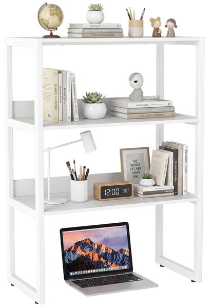 Costway Scaffale da scrivania con 3 ripiani aperti salvaspazio, Libreria moderna con struttura in acciaio Bianco