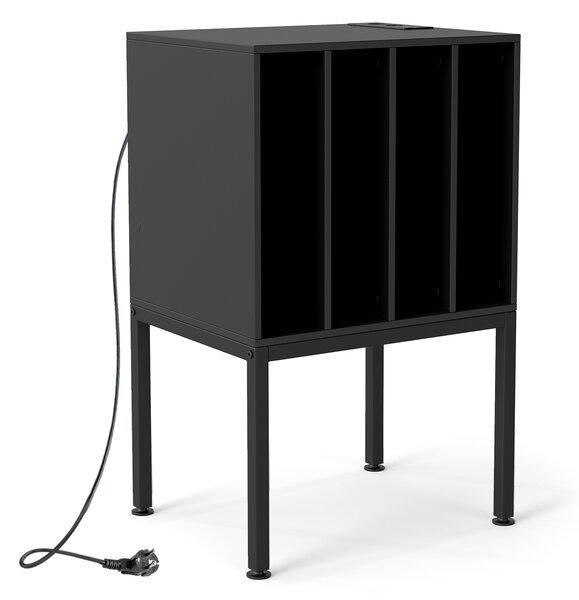 Costway Mobile porta giradischi con 4 scomparti e gambe rialzate in metallo, Supporto per vinili in legno con stazione di ricarica
