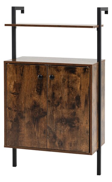 Costway Armadio da parete a 4 ripiani espositivo industriale, Mobile contenitore in legno con armadietto a 2 ante Marrone