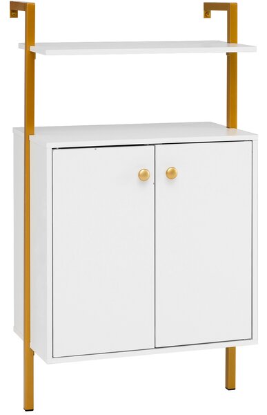 Costway Armadio da parete a 4 ripiani espositivo industriale, Mobile contenitore in legno con armadietto a 2 ante Bianco