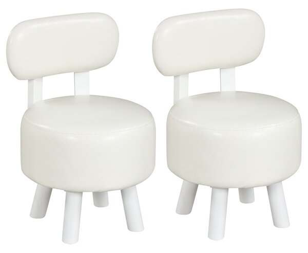 Costway Set di 2 sgabelli poggiapiedi con gambe in legno di gomma, Pouf imbottito da trucco per soggiorno camera da letto Bianco