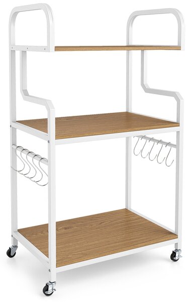 Costway Supporto porta stampante da ufficio con ruote, Carrello portaoggetti a 3 ripiani con 10 ganci Legno naturale