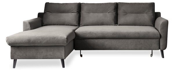 Divano letto angolare in velluto grigio scuro, angolo sinistro Stylish Stan - Miuform