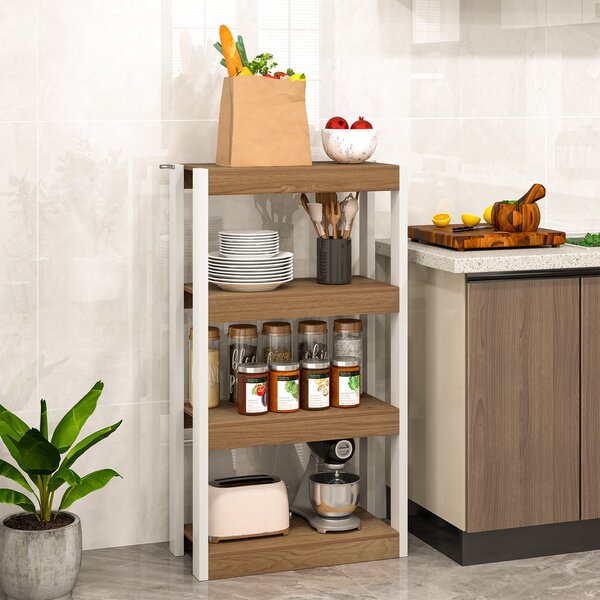 Costway Libreria a 4 ripiani con doppio kit anti-ribaltamento, Scaffale in legno per soggiorno Legno naturale