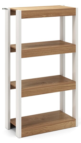 Costway Libreria a 4 ripiani con doppio kit anti-ribaltamento, Scaffale in legno per soggiorno Legno naturale