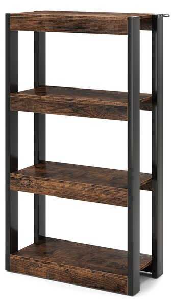Costway Libreria a 4 ripiani con doppio kit anti-ribaltamento, Scaffale in legno per soggiorno Marrone
