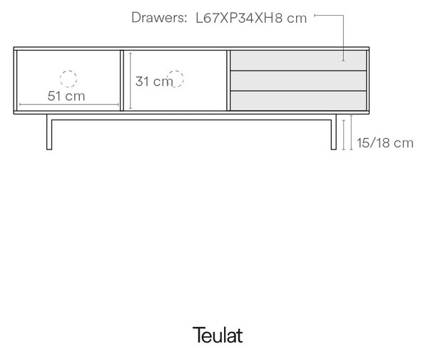 Mobile TV grigio-color legno naturale effetto rovere 180x52 cm Sierra - Teulat
