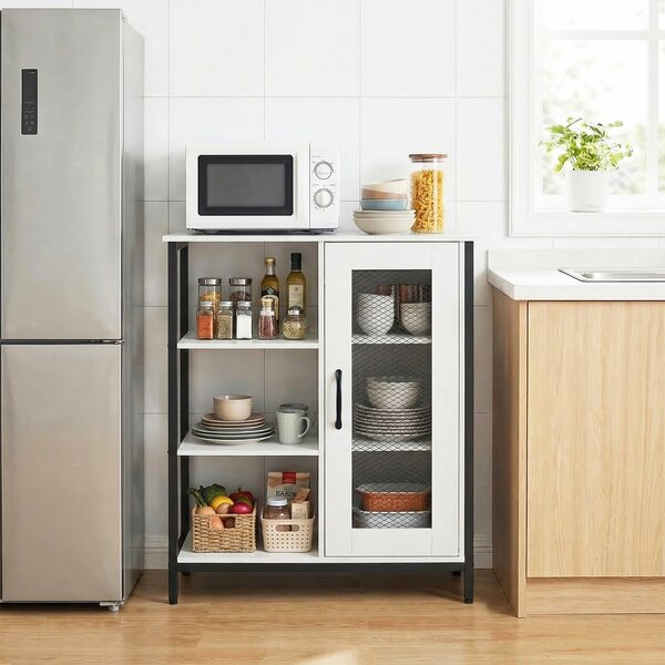 Costway Mobile da cucina con ripiani aperti e armadietto, Credenza salvaspazio ripiani regolabili 3 posizioni Bianco