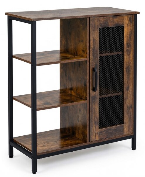 Costway Mobile da cucina con ripiani aperti e armadietto, Credenza salvaspazio ripiani regolabili 3 posizioni Marrone