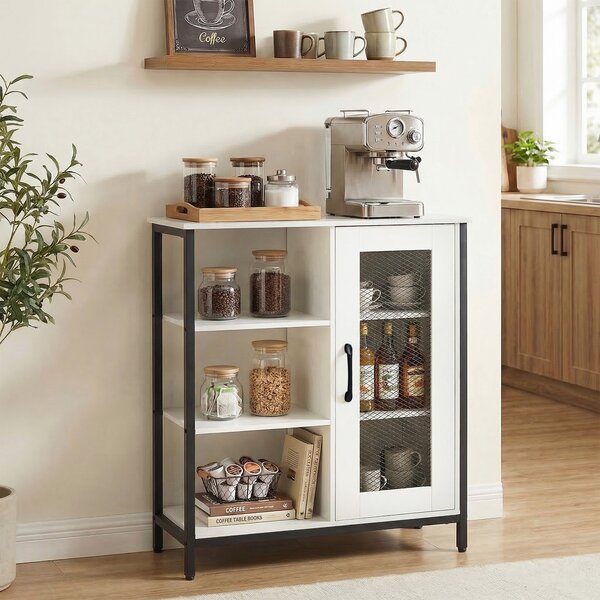 Costway Mobile da cucina con ripiani aperti e armadietto, Credenza salvaspazio ripiani regolabili 3 posizioni Bianco