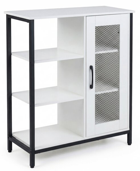 Costway Mobile da cucina con ripiani aperti e armadietto, Credenza salvaspazio ripiani regolabili 3 posizioni Bianco