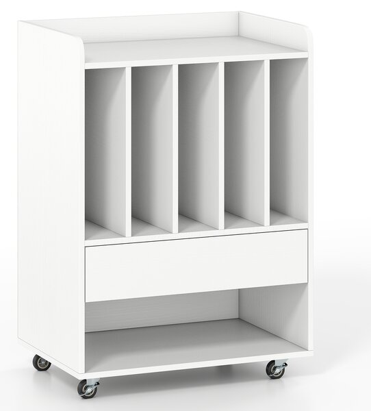 Costway Mobile porta vinili con 4 ruote universali scomparto aperto e gancio rimovibile, Porta dischi vinile con cassetto Bianco