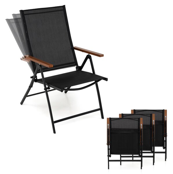 Costway Set di 2 sedie da esterno sedie pieghevoli in tessuto traspirante con schienale regolabile e braccioli, Perfette per balcone giardino terrazza
