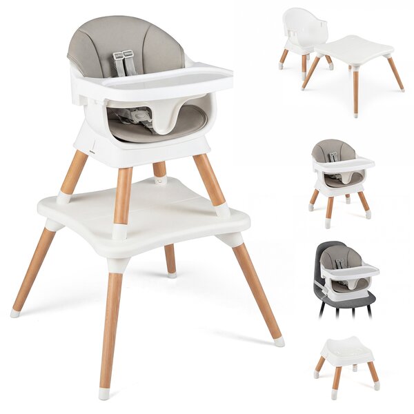 Costway Seggiolone pappa multiuso per bambini evolutivo regolabile, Set tavolo e sedia con cuscino imbottito cintura di sicurezza vassoio Grigio Chiaro