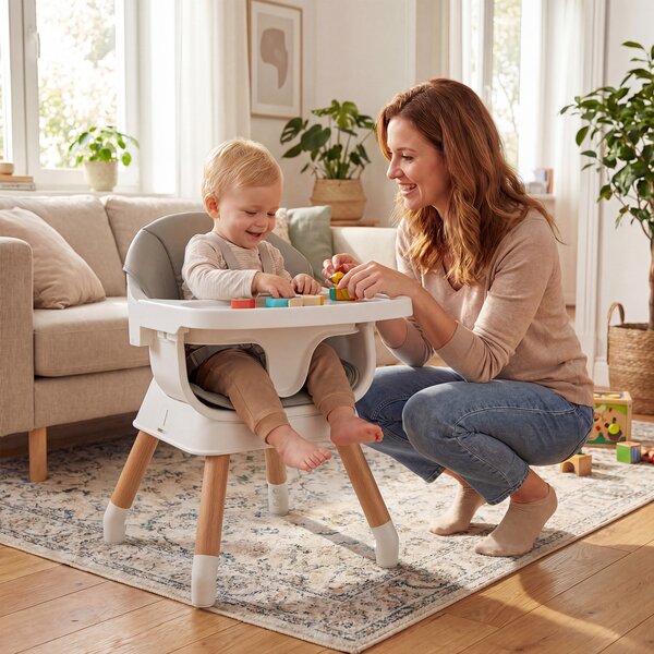 Costway Seggiolone pappa multiuso per bambini evolutivo regolabile, Set tavolo e sedia con cuscino imbottito cintura di sicurezza vassoio Grigio Chiaro