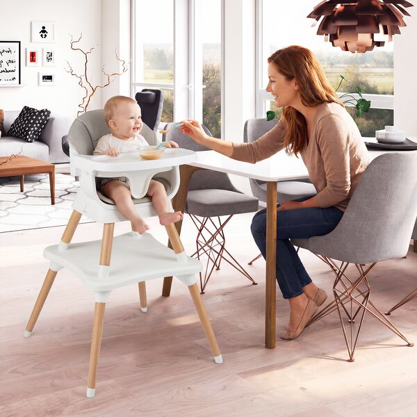Costway Seggiolone pappa multiuso per bambini evolutivo regolabile, Set tavolo e sedia con cuscino imbottito cintura di sicurezza vassoio Grigio Chiaro