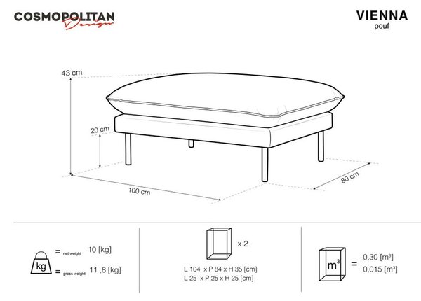 Pouf in velluto grigio, 100 x 80 cm Vienna - Cosmopolitan Design