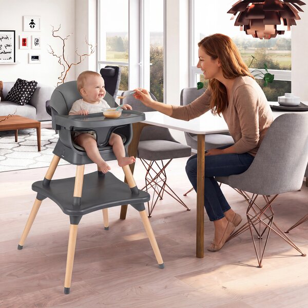 Costway Seggiolone pappa multiuso per bambini evolutivo regolabile, Set tavolo e sedia con cuscino imbottito cintura di sicurezza vassoio Grigio Scuro