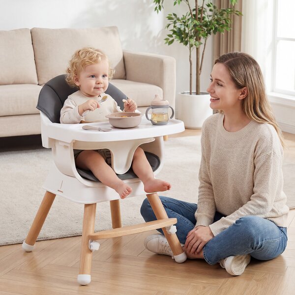 Costway Seggiolone pappa per neonati con vassoio regolabile cuscino rimovibile cintura di sicurezza a 5 punti, Sedia da tavolo evolutivo convertibile