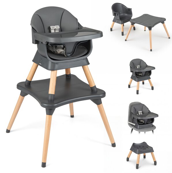 Costway Seggiolone pappa multiuso per bambini evolutivo regolabile, Set tavolo e sedia con cuscino imbottito cintura di sicurezza vassoio Grigio Scuro