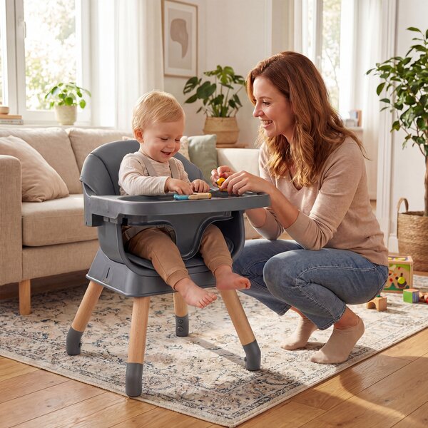 Costway Seggiolone pappa multiuso per bambini evolutivo regolabile, Set tavolo e sedia con cuscino imbottito cintura di sicurezza vassoio Grigio Scuro