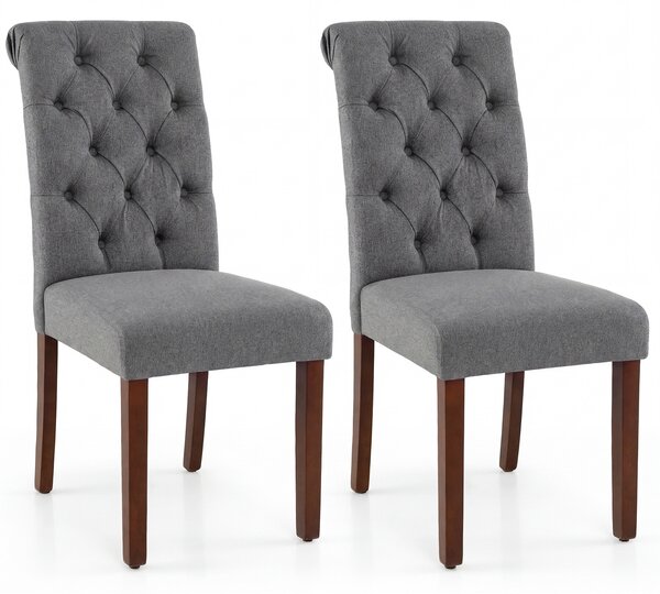Costway Set di 2 sedie imbottite da cucina cuscino comodo e gambe in legno, Sedia sala da pranzo con schienale alto massello Grigio