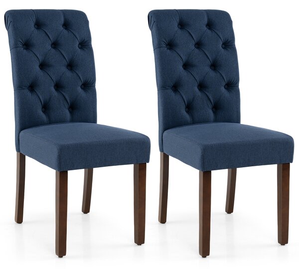 Costway Set di 2 sedie imbottite da cucina cuscino comodo e gambe in legno, Sedia sala da pranzo con schienale alto massello Blu