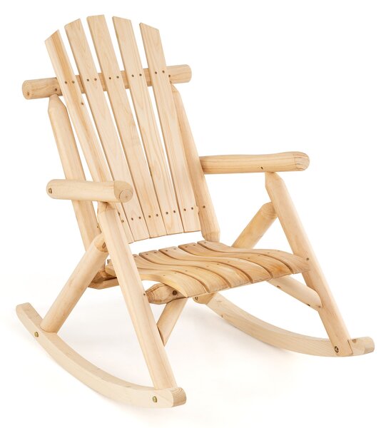 Costway Sedia a dondolo adirondack in legno massello con seduta curva e schienale alto a ventaglio, Sedia a dondolo da patio mobili rustici da esterno