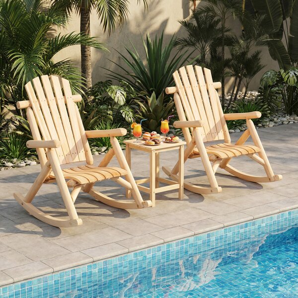 Costway Sedia a dondolo adirondack in legno massello con seduta curva e schienale alto a ventaglio, Sedia a dondolo da patio mobili rustici da esterno