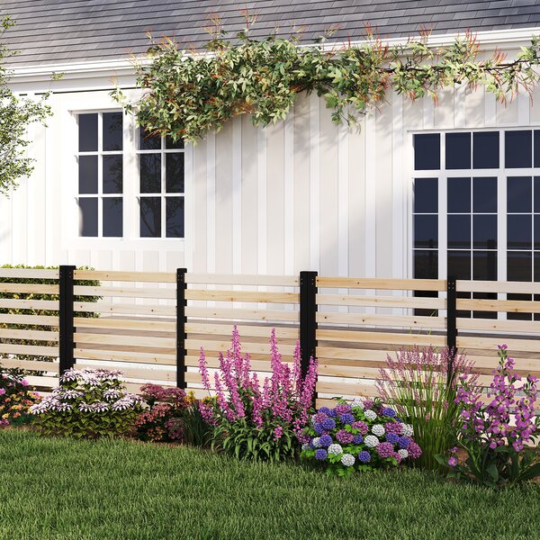 Costway Recinzione da giardino in legno design a doghe pannelli frangivista, 3 Pannelli per recinzione decorativa con 3 picchetti da esterno